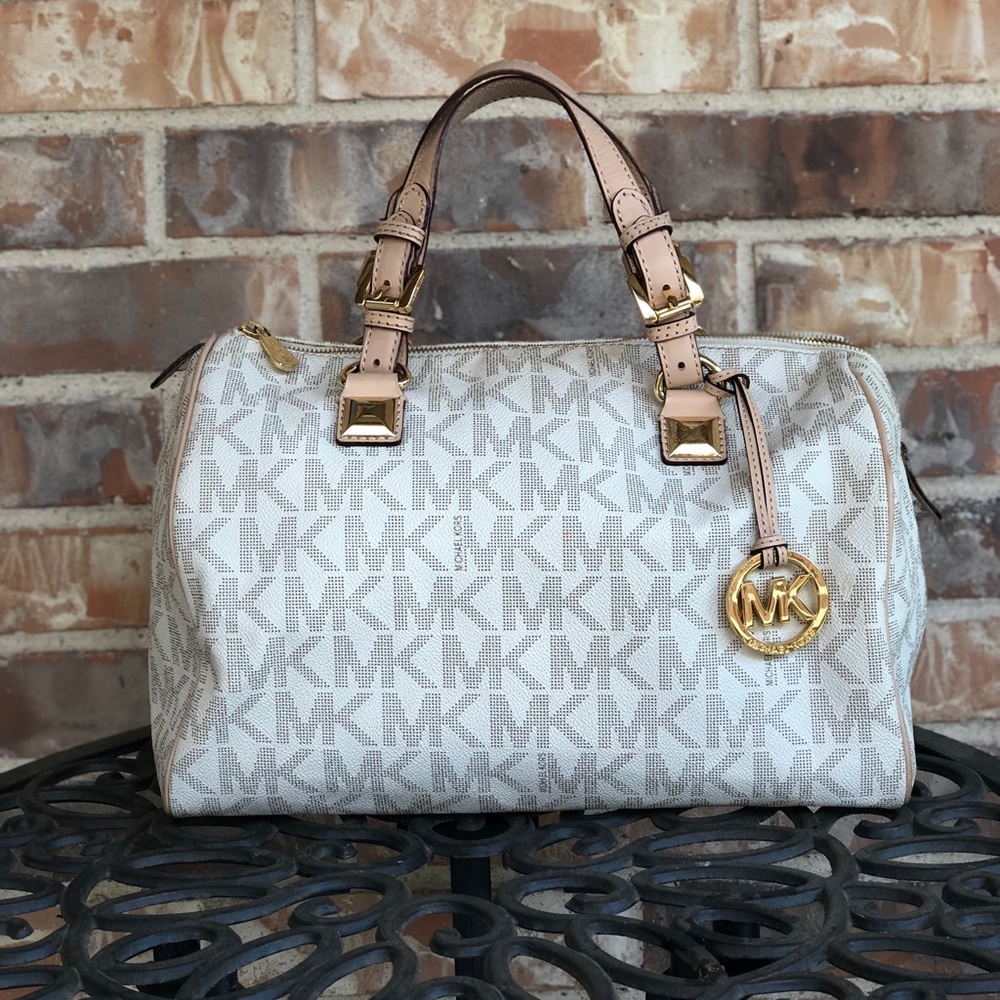 Michael Kors Grayson Logo Satchel: Vanilla, Large